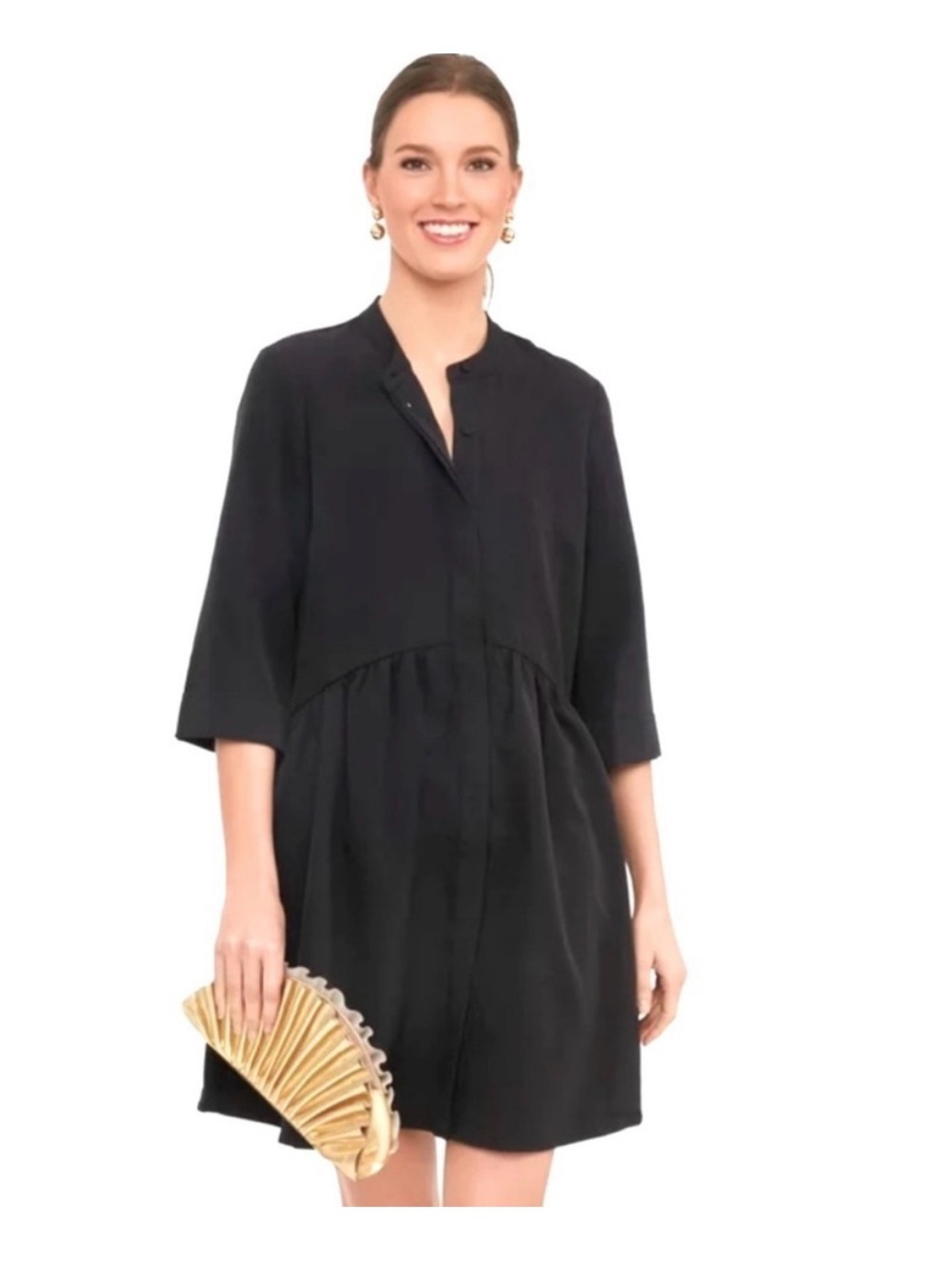 Tuckernuck Royal Crepe Shirt Dress Size XXL Black Stretch Midi Lagenlook Preppy